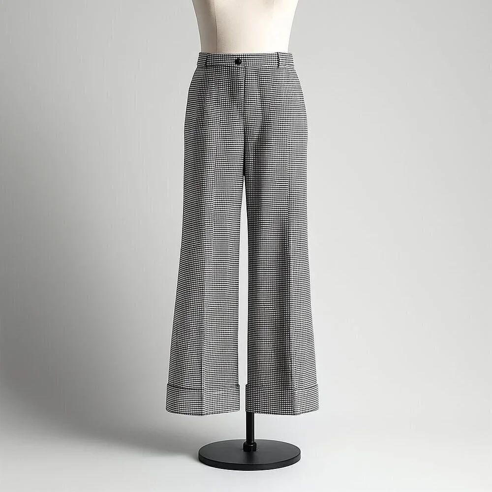 Maeve by Athropologie Houndstooth Wide Leg Flat Front Cuffed Trouser Size 14 NWT